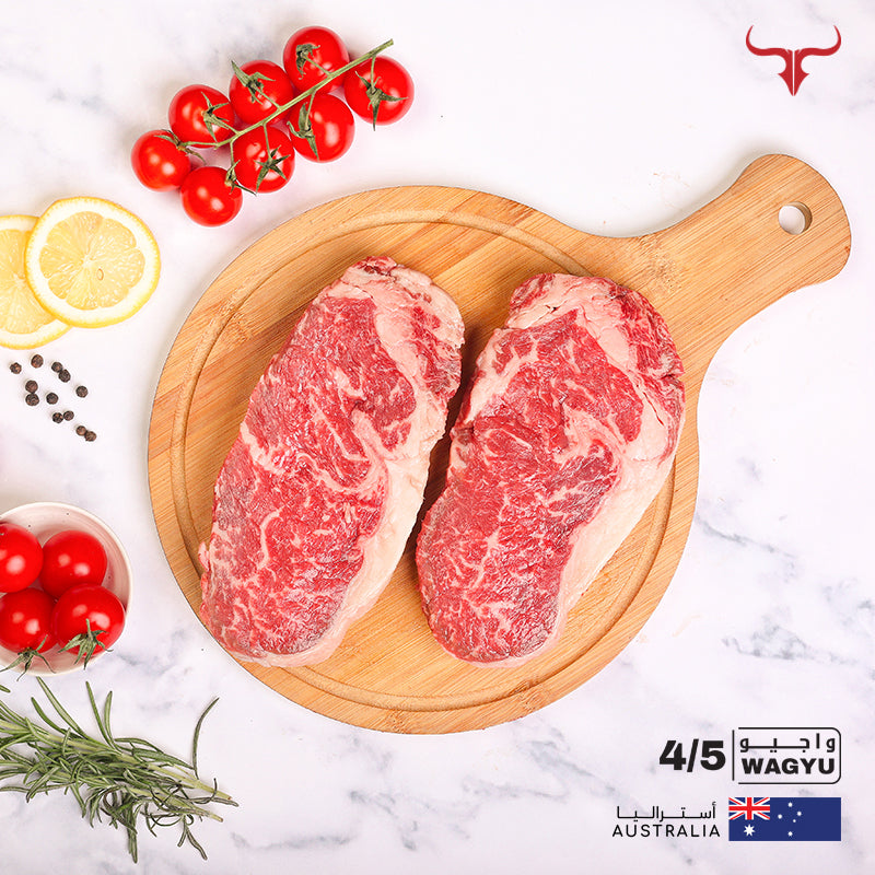 2 شرائح ستيك عرض ريب آي لحم واغيو أسترالي بدرجة رخامية 4/5